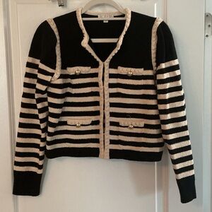 J. Crew Black and Cream Striped Cardigan
